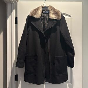 Simply Vera Black Wool Coat with Faux Fur Collar